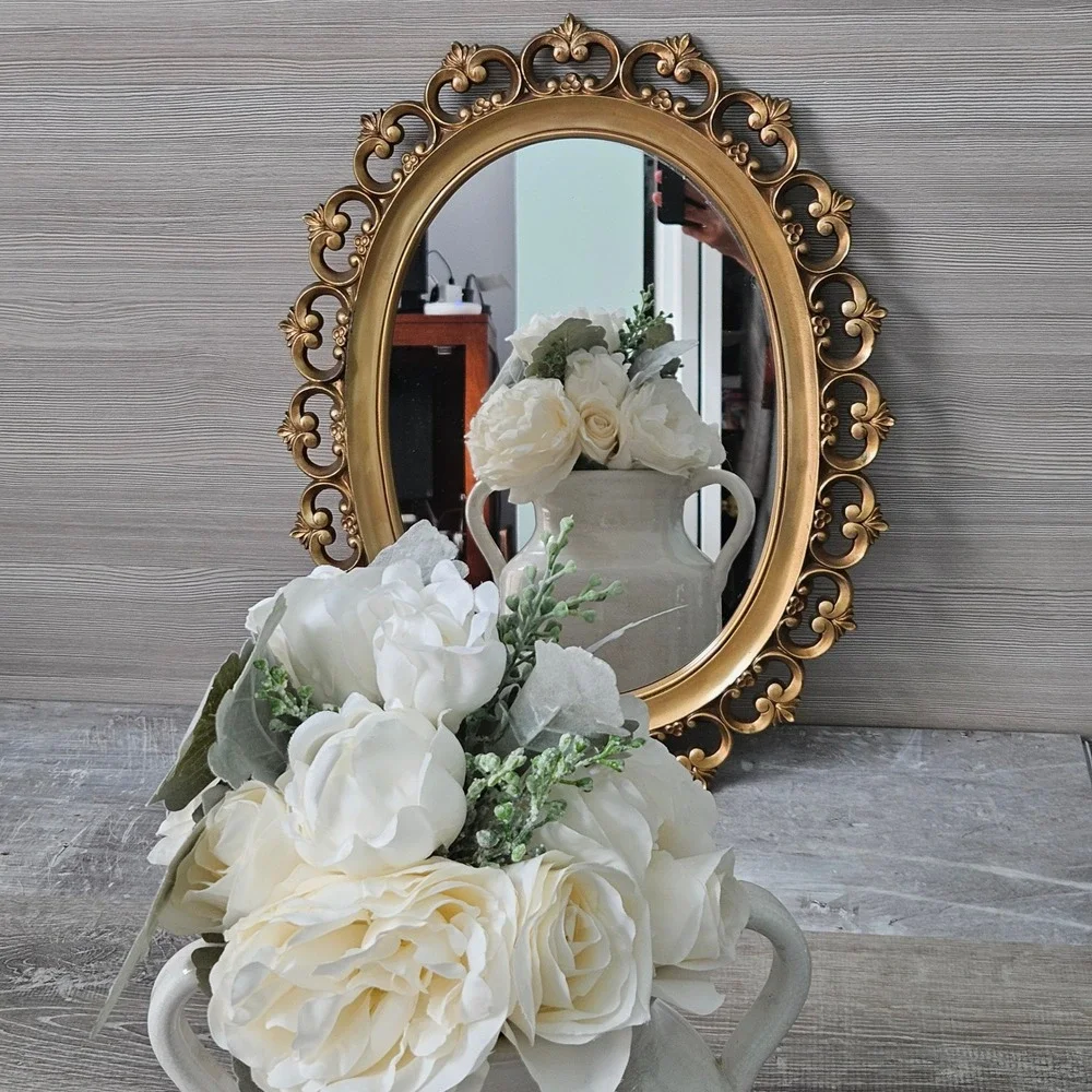 Vintage Syroco 2315 Gold Oval Wall Mirror Ornate Scroll Hollywood Regency USA